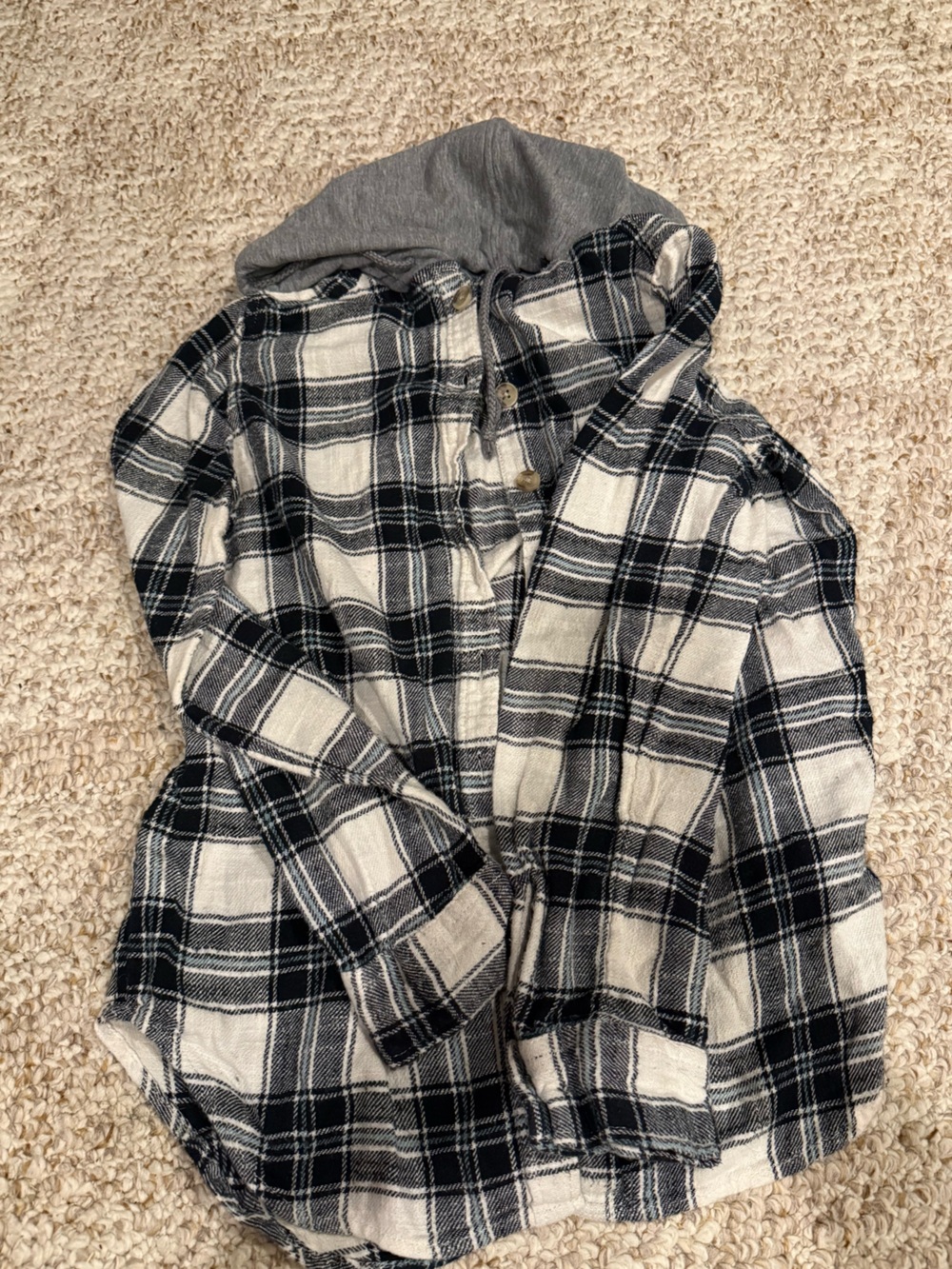 SO Black and White Plaid Button-Down Hooded Shirt